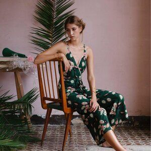 Nookie Wood Floral Green Jumpsuit with Pink Accents